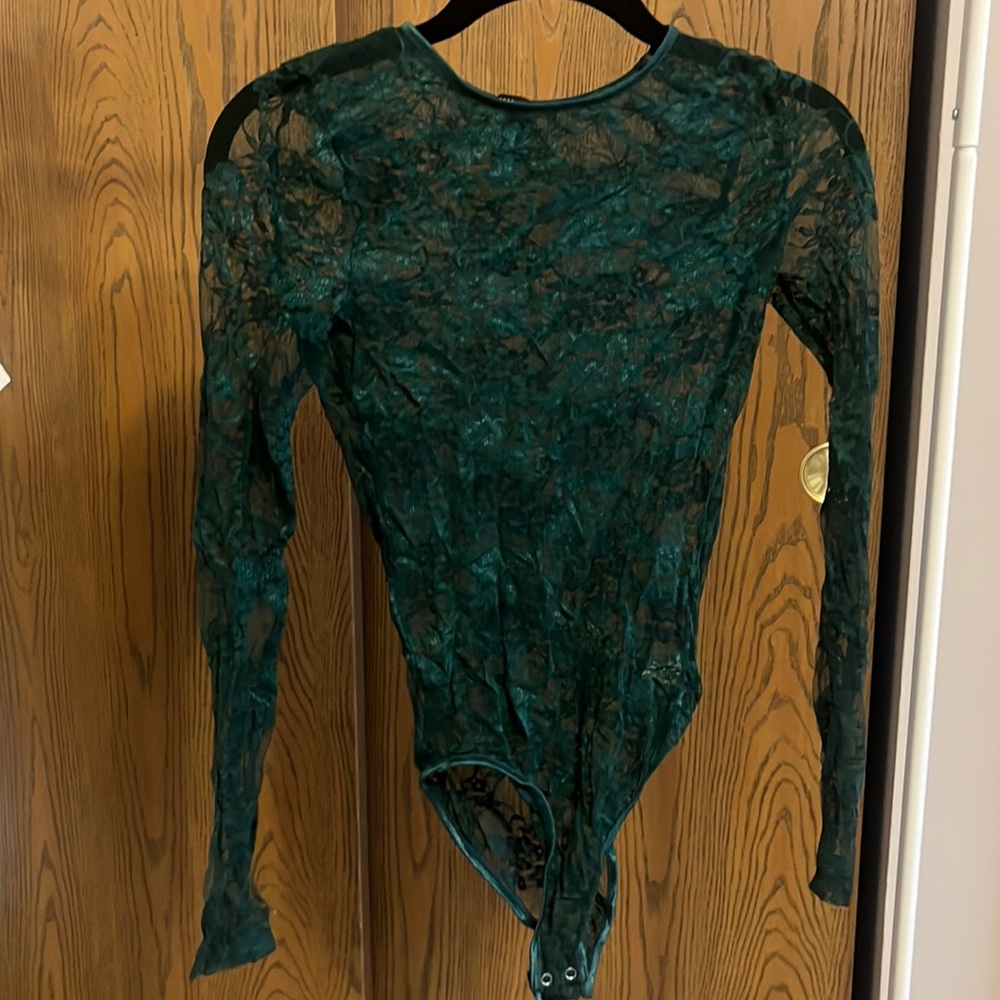 Green sheer long sleeved bodysuit